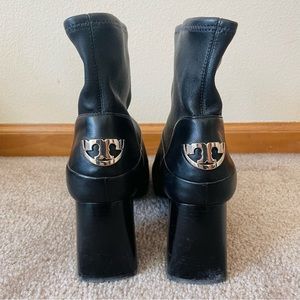 Tory Burch Black Leather Block Heels Ankle Boots